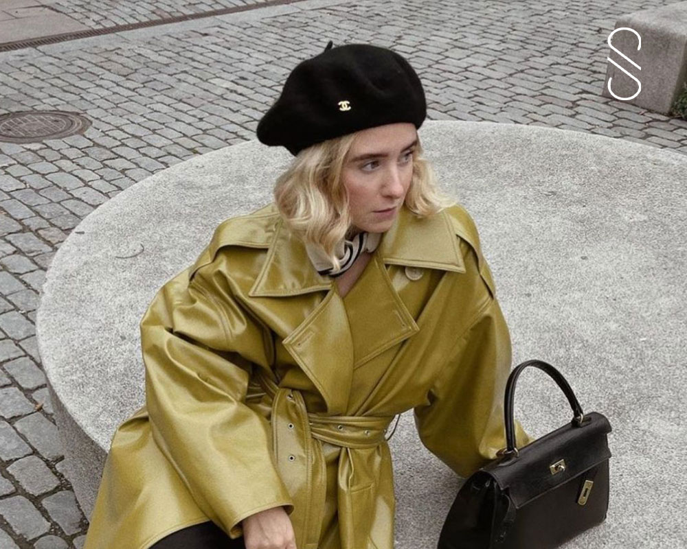 golden leather trench coat